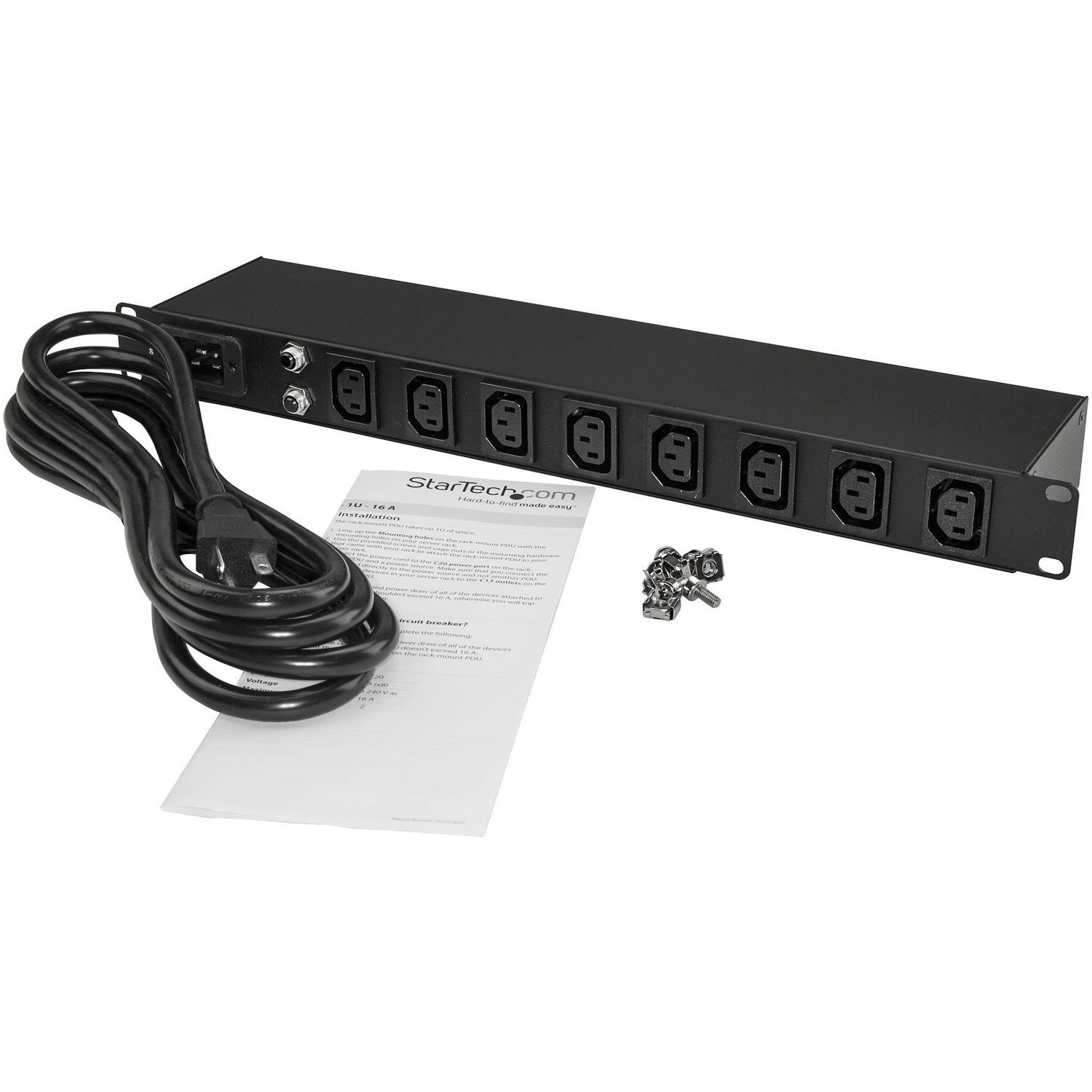 StarTech.com 1U 19" 8 Port Rack Mount PDU, IEC C13 Socket Rackmount Power Supply/ Strip, Horizontal Server Rack PDU 16A 240V