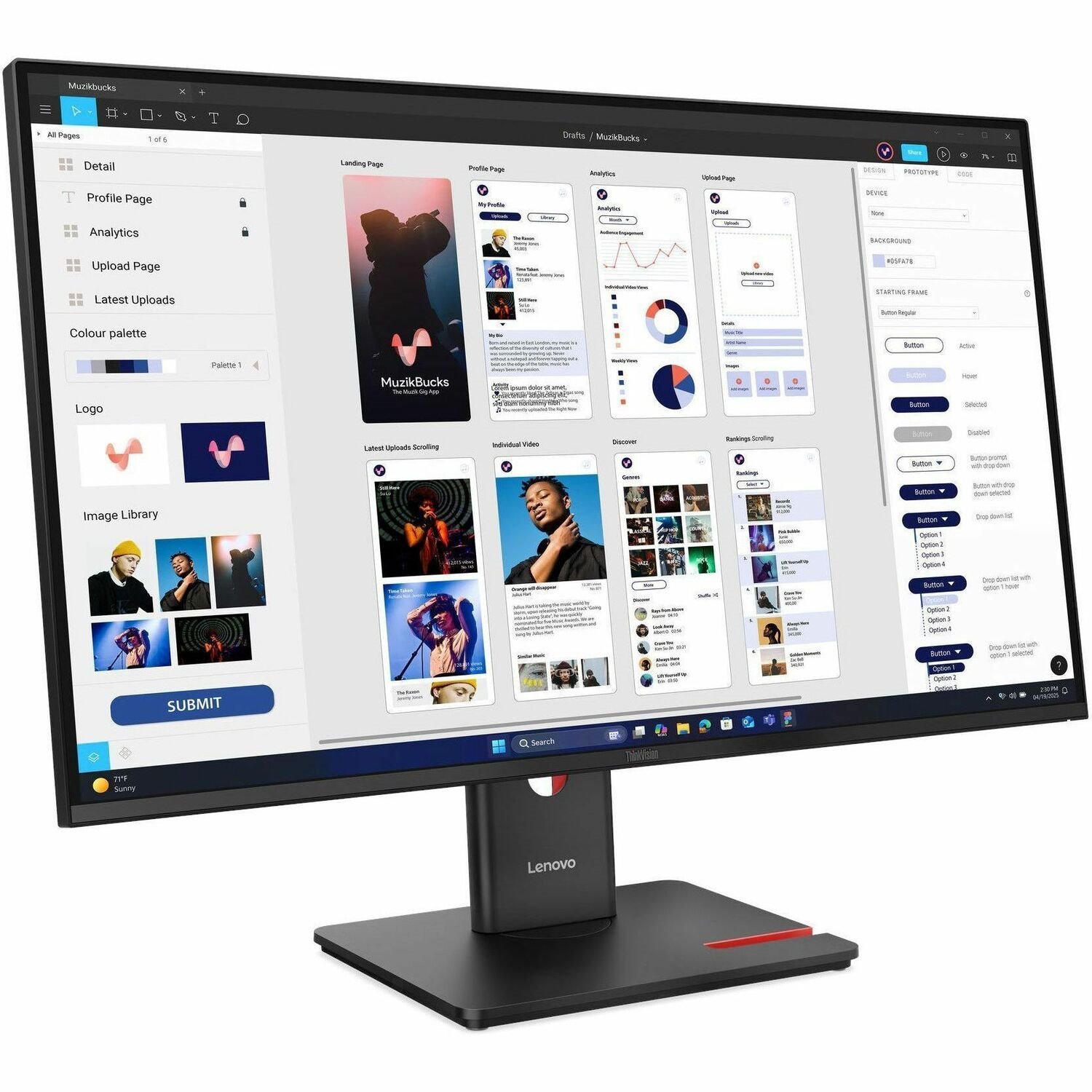 Lenovo ThinkVision T32UD-40 32" Class 4K UHD LED Monitor - 16:9 - Eclipse Black
