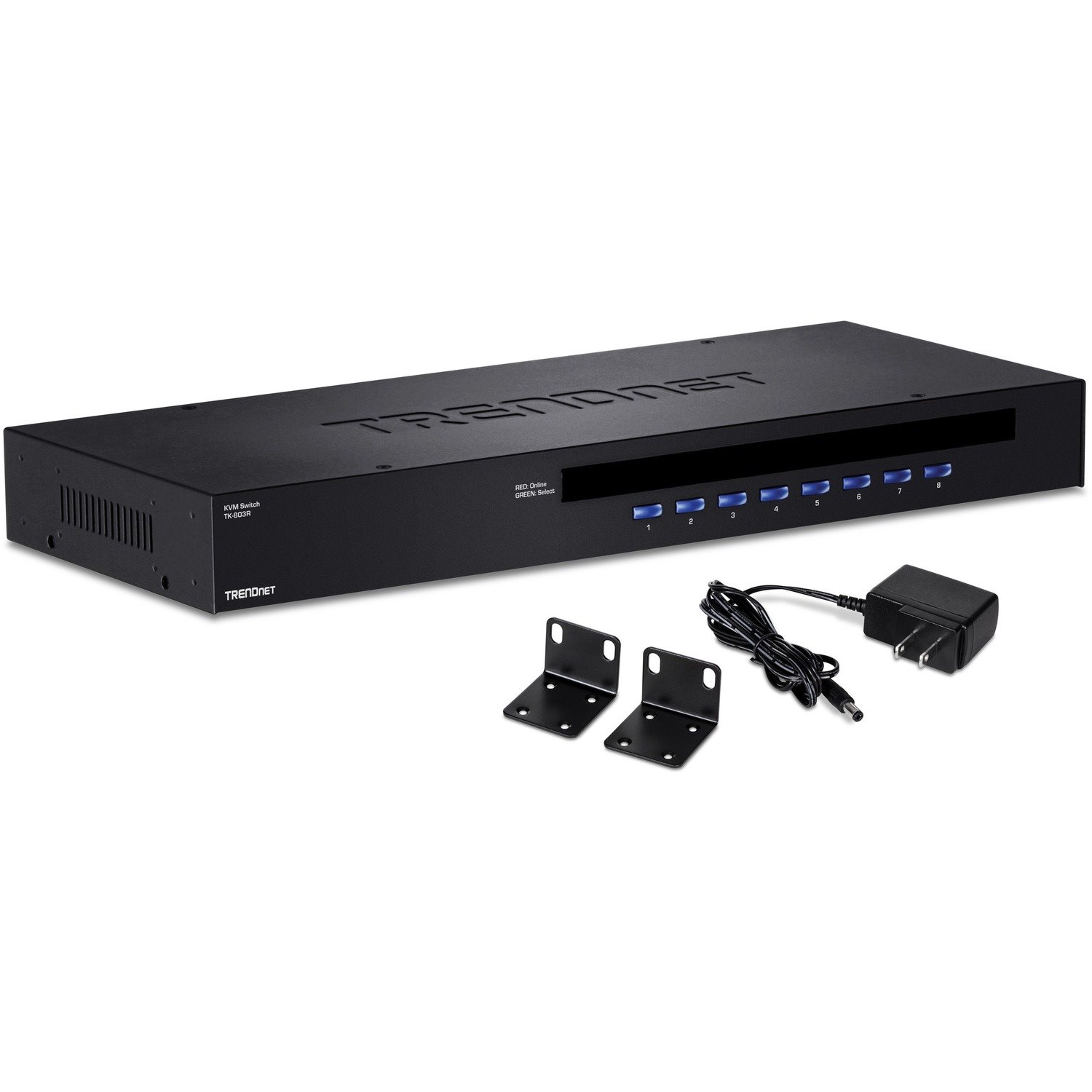 TRENDnet 8-Port USB/PS2 Rack Mount KVM Switch, TK-803R, VGA & USB Connection, Supports USB & PS/2 Connections, Device Monitoring, Auto Scan, Audible Feedback, Control up to 8 Computers/Servers