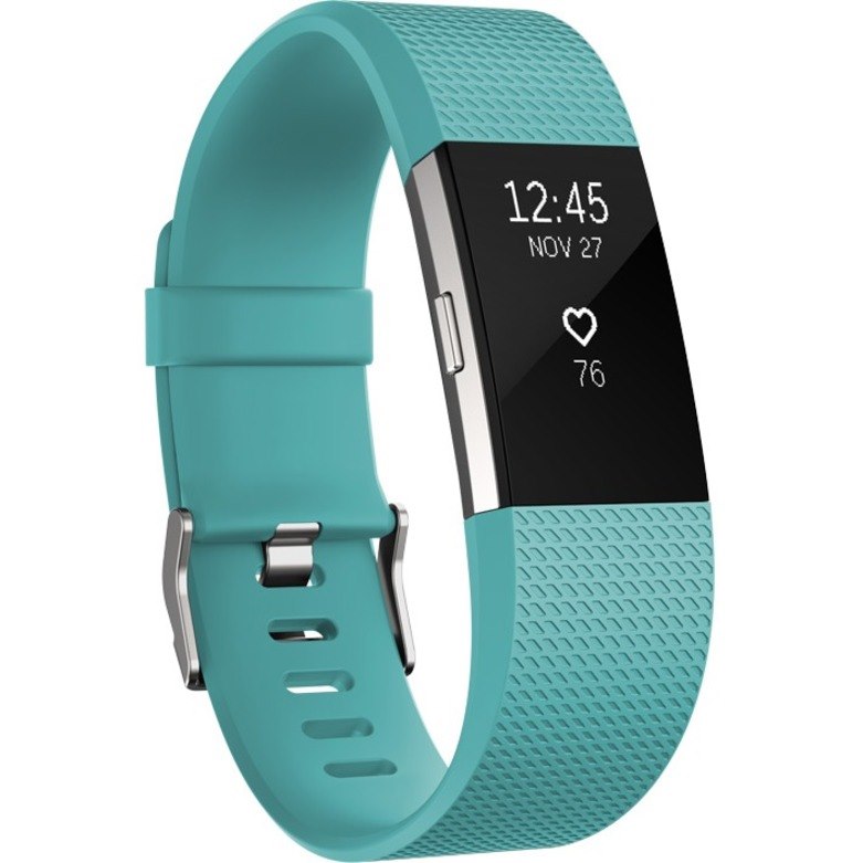 Fitbit Charge 2 Smart Band - Teal, Silver Body Color - Elastomer, Stainless Steel Body Material