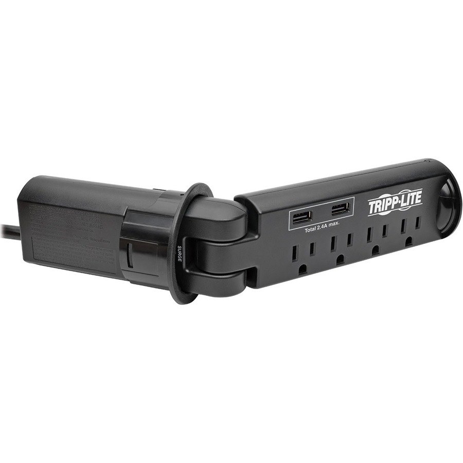 Tripp Lite by Eaton Protect It! 4-Outlet Desktop-Grommet Surge Protector, 10 ft. Cord, 1500 Joules, 2 USB Charging Ports, Black Housing