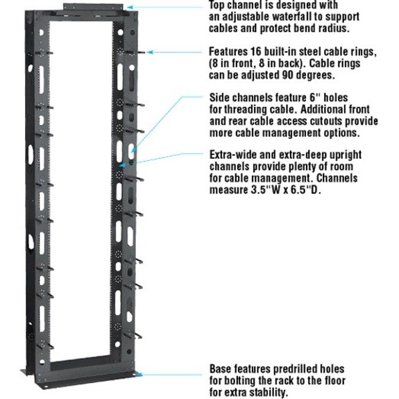 Black Box Rack Manager - 45U, 2-Post, 24.92" x 15.5"D, 12-24 EIA Holes, 750-lb. Capacity