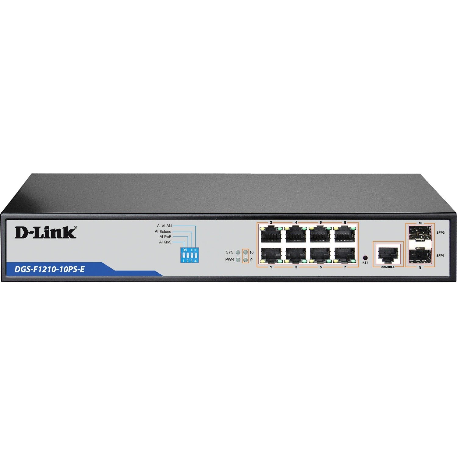 D-Link DGS-F1210 DGS-F1210-10PS-E 8 Ports Manageable Ethernet Switch - Gigabit Ethernet - 10/100/1000Base-T, 1000Base-X