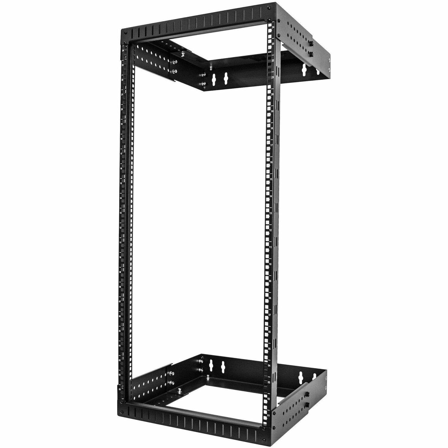 StarTech.com 2 Post 24U Heavy-Duty Wandmonteerbare Server Rack, 19" Open Frame Netwerk Rack met verstelbare Diepte, Data Rack voor IT/AV