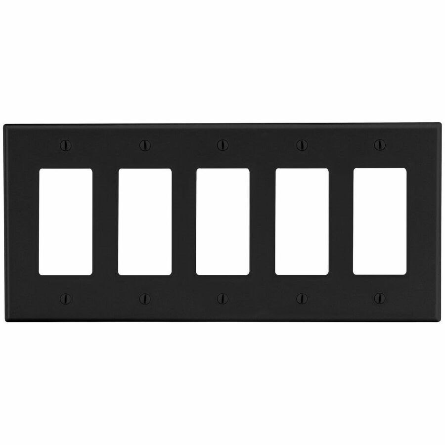 Bryant Wallplate, 5-Gang, 5) Decorator, Black