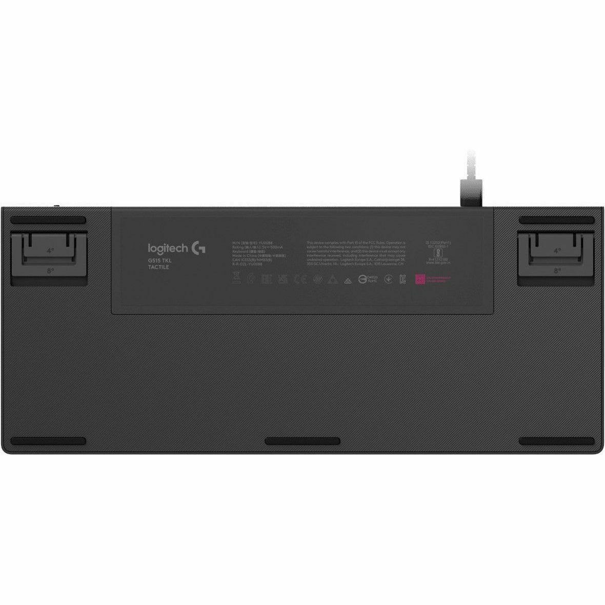 Logitech G G515 TKL Gaming Keyboard - Cable Connectivity - USB Interface - RGB LED - English (UK) - QWERTY Layout - Black