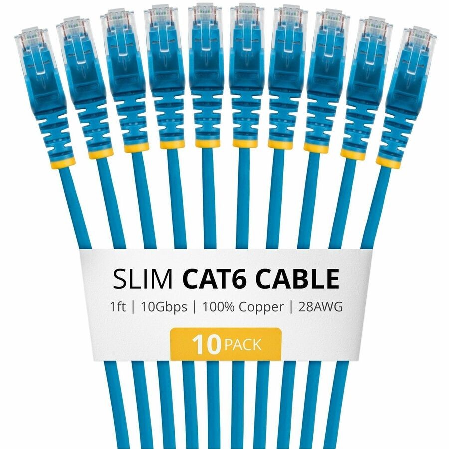 StarTech 1ft Blue Slim CAT6 Cable, 10 Pack, Snagless RJ45, UTP, LSZH, 28AWG Pure Bare Copper, Slim Network Patch Cord