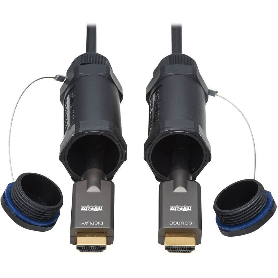 Eaton Tripp Lite Series High-Speed Armored HDMI Fiber Active Optical Cable (AOC) with Hooded Connectors and Reel - 4K @ 60 Hz, HDR, IP68, M/M, Black, 70 m (230 ft.)