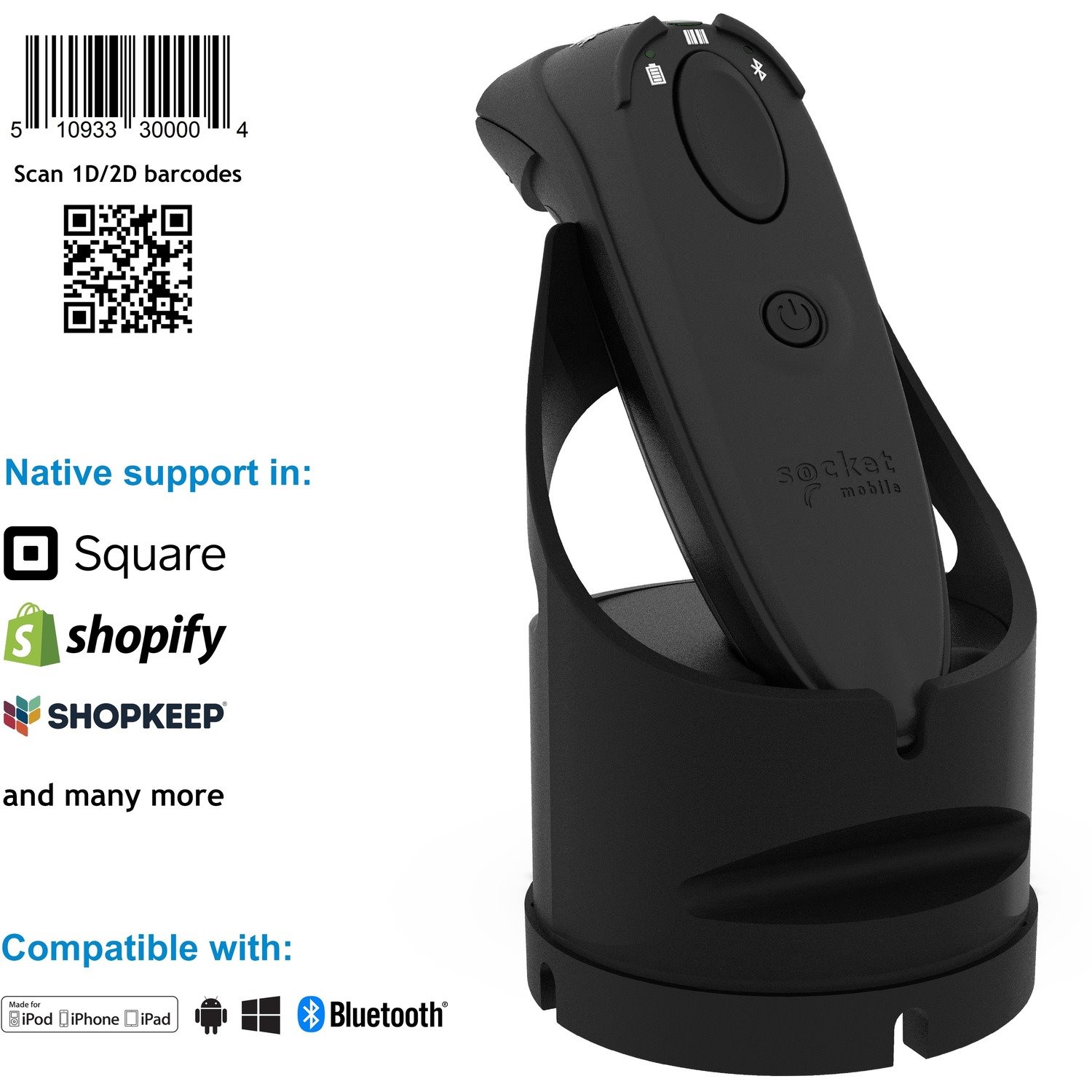 Socket Mobile DuraScan D760 Handheld Barcode Scanner - Wireless Connectivity - Black