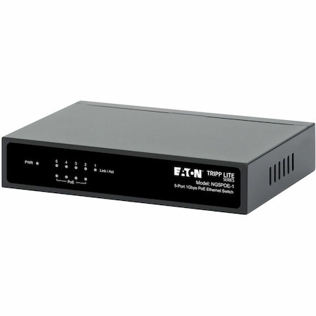 Eaton Tripp Lite Series 5-Port 10/100/1000 Mbps PoE-Powered Desktop Gigabit Ethernet Unmanaged Switch with PoE+ Pass-Through, 65W, Metal Enclosure