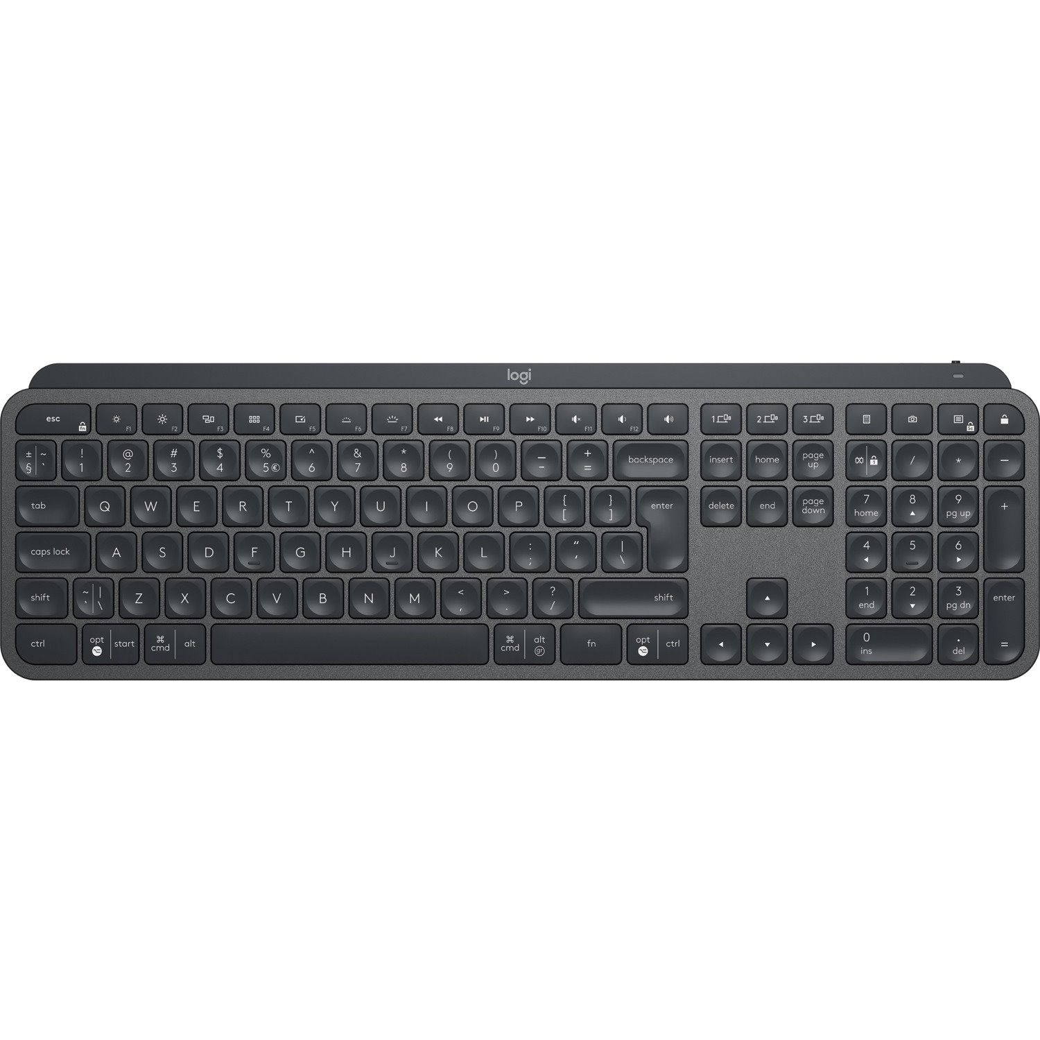 Logitech MX Keys Keyboard - Wireless Connectivity - USB Interface - Black, Grey