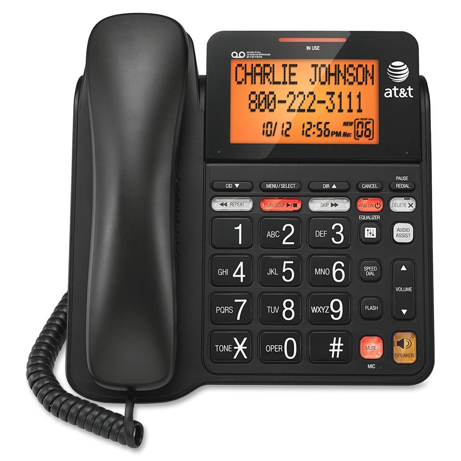 AT&T CL4940 Corded Phone System with Answering Machine, Big Buttons and Large Tilt Display, White