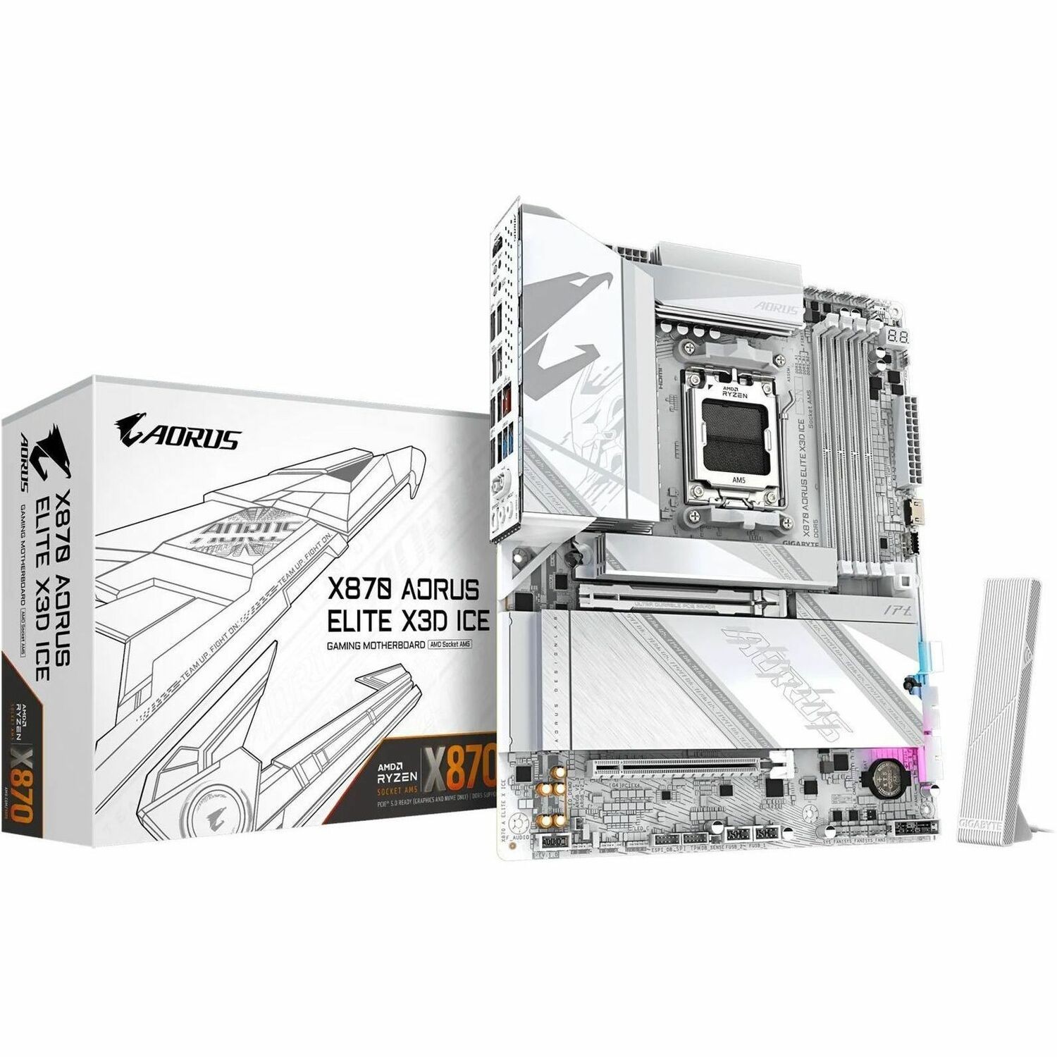 Aorus Ultra Durable X870 ELITE X3D ICE Gaming Desktop Motherboard - AMD X870 Chipset - Socket AM5 - ATX