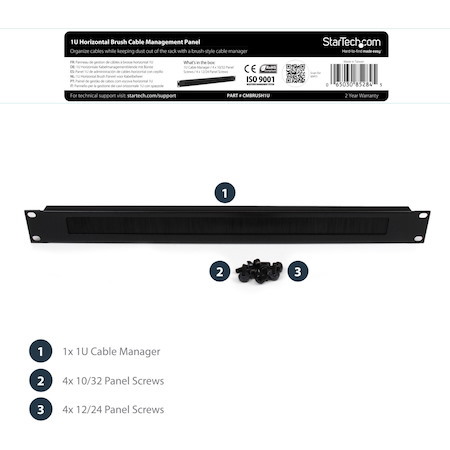 StarTech.com 1U High-density Brush Strip Cable Management Panel, Sturdy Steel Horizontal Data Centre Cable Organizer