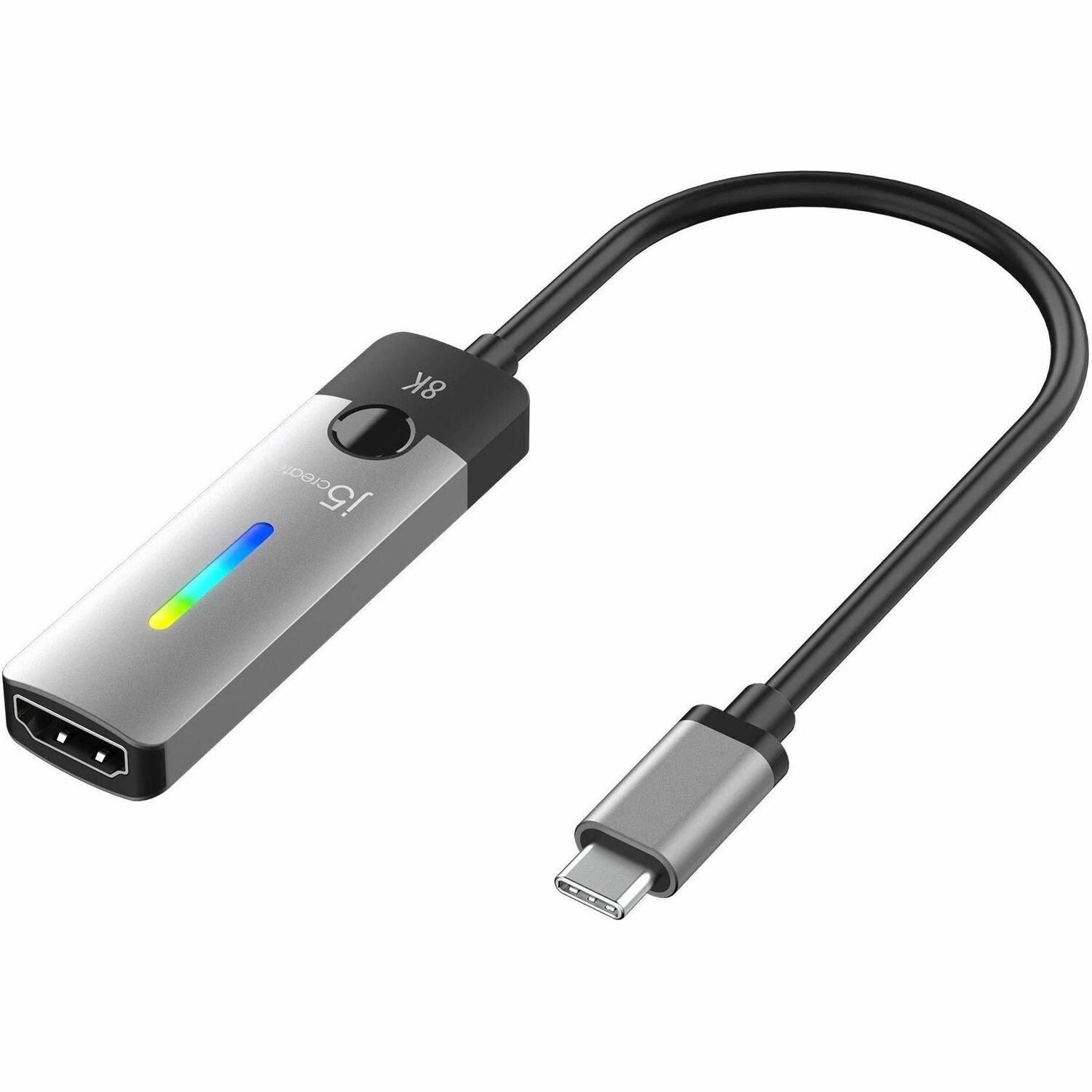 J5create Jca157 Usb-C To Hdmi 2.1 8K Adapter - Windows / macOS / Chrome Os Compatible - RGB Light Indicator For Gaming Setups (10CM)