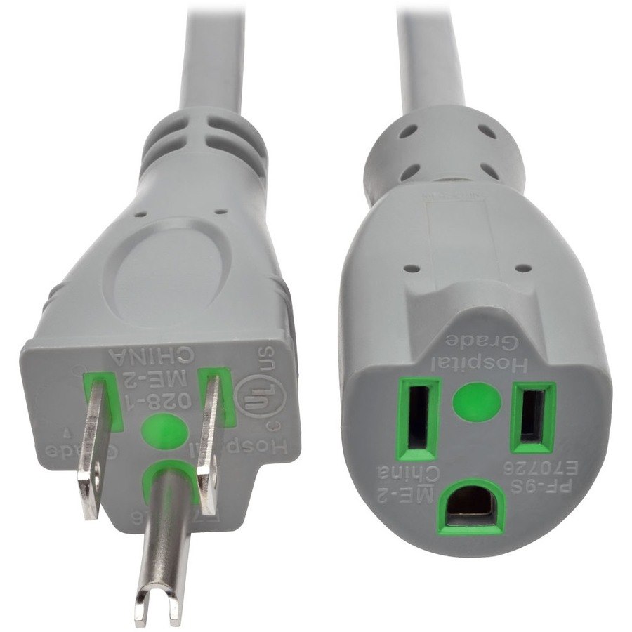 Eaton Tripp Lite Series Hospital-Grade Extension Cord, NEMA 5-15P to NEMA 5-15R - Green Dot, 15A, 125V, 14 AWG, 6 ft. (1.83 m), Gray