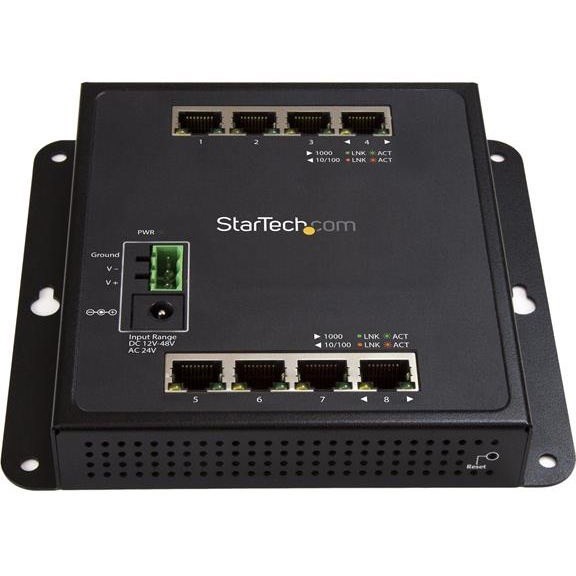 StarTech.com Industrial 8 Port Gigabit Ethernet Switch - Hardened Compact Layer/L2 Managed Network LAN/RJ45 Switch Mountable -40C to +75C