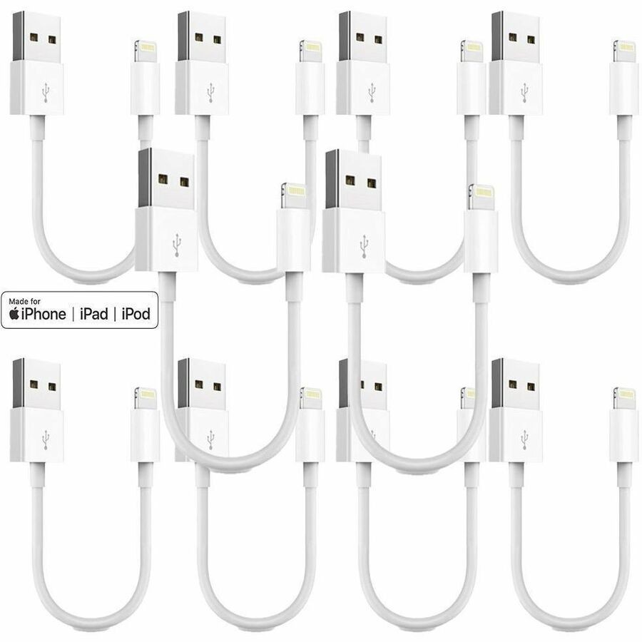 4XEM 10 Pack 1FT USB-A to Lightning Cable (White) - MFi Certified
