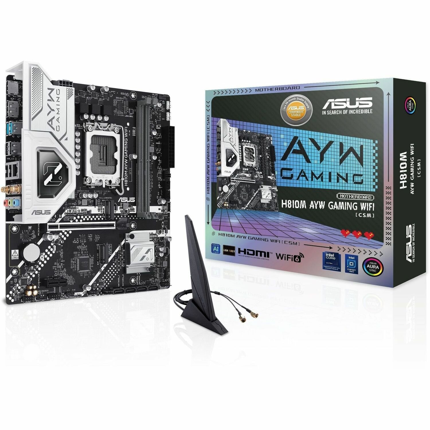 Asus H810M AYW GAMING WIFI-CSM Gaming Desktop Motherboard - Intel H810 Chipset - Socket LGA-1851 - Micro ATX