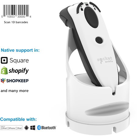 Socket Mobile DuraScan® D730, Laser Barcode Scanner, White & Charging Dock