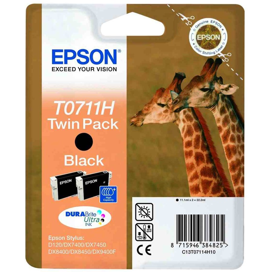 Epson DURABrite T0711 Original Inkjet Ink Cartridge - Black - 2 Pack