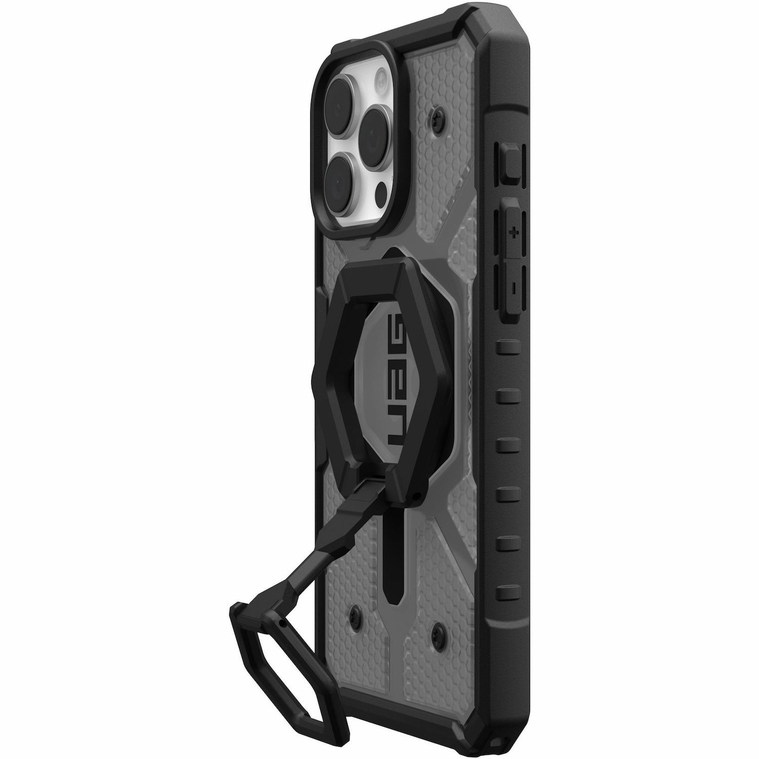 Urban Armor Gear iPhone 16 Pro Max - Pathfinder Clear MagSafe Ash Case + Black Ring Stand