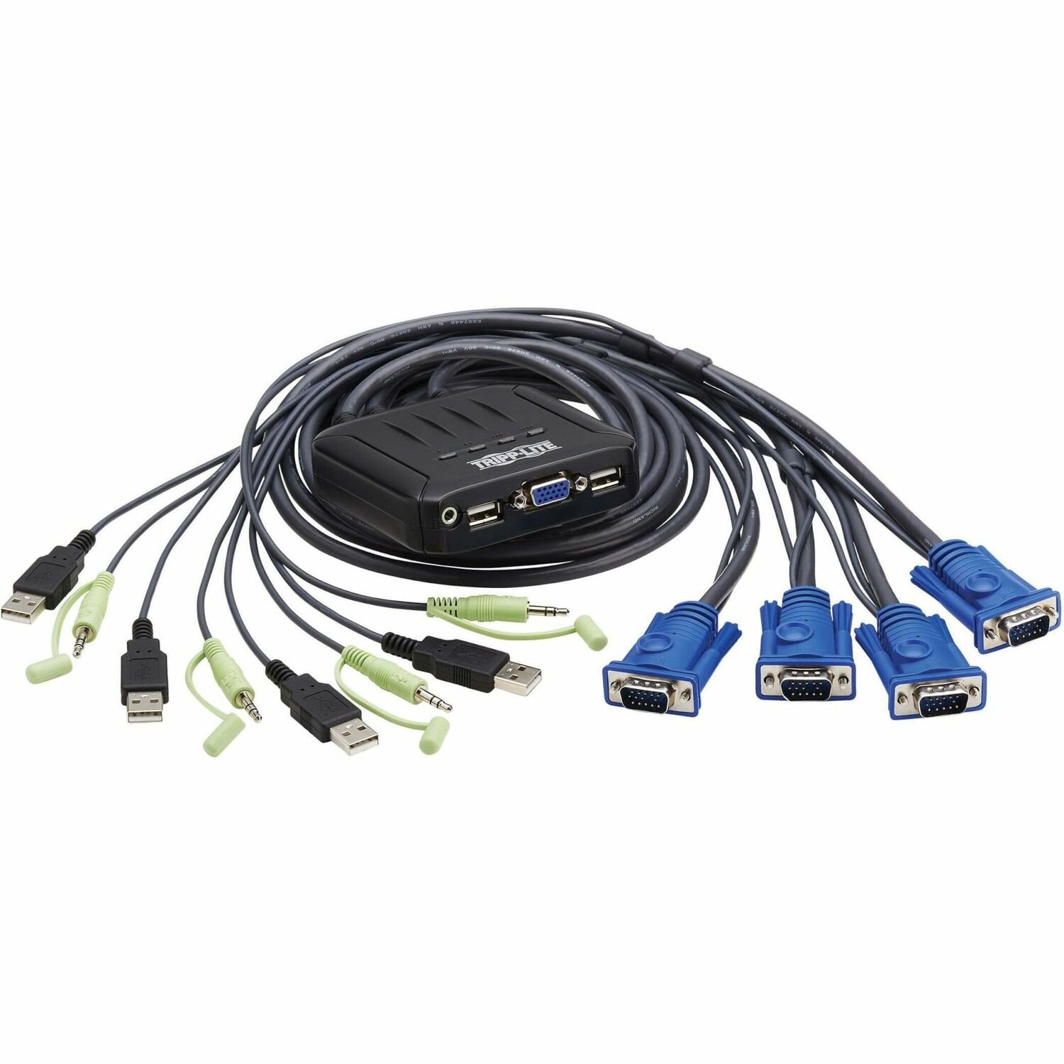 Eaton Tripp Lite Series 4-Port VGA KVM Switch with Built-In VGA, USB and 3.5 mm Audio Cables, TAA