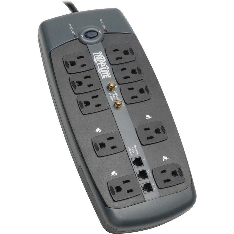 Tripp Lite by Eaton Protect It! 10-Outlet Surge Protector, 8 ft. (2.43 m) Cord, 3345 Joules, Tel/Modem/Coaxial Protection