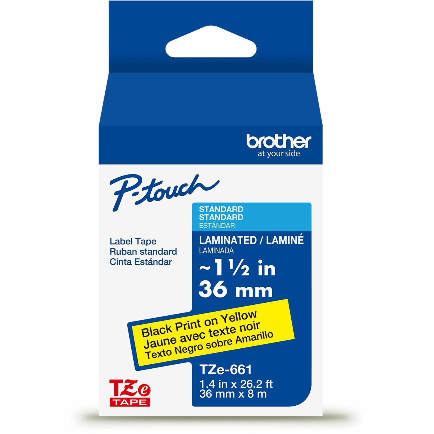 Brother Genuine P-touch TZe661 BK on YL Label Tape, Laminated, 36mmX8m