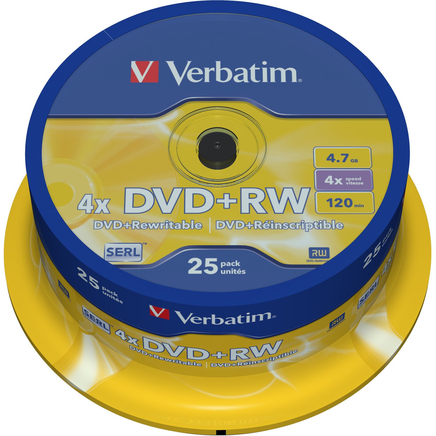 Verbatim 43489 DVD Rewritable Media - DVD+RW - 4x - 4.70 GB - 25