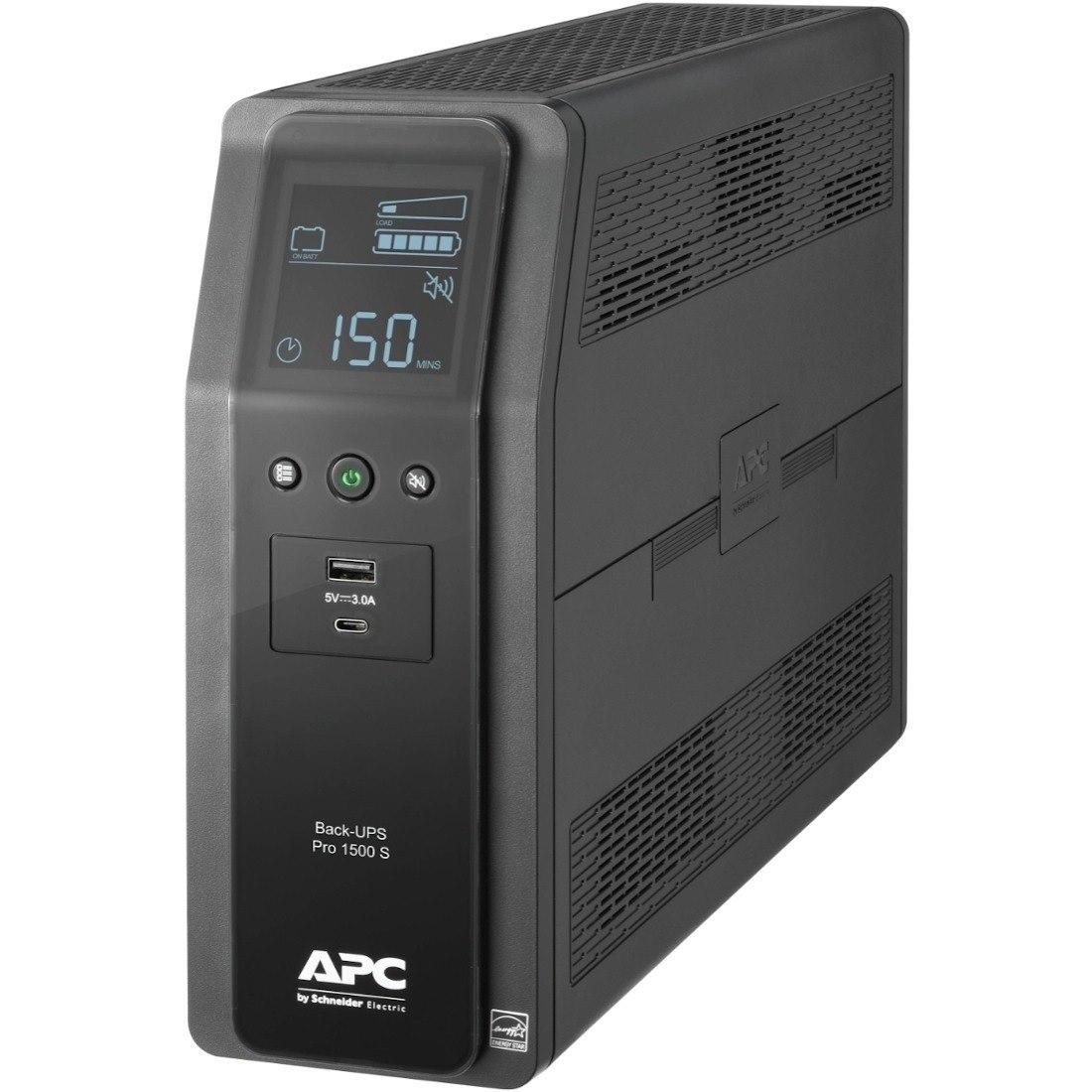 APC Back-UPS Pro, 1500VA/900W, Tower, 120V, 10x NEMA 5-15R outlets, AVR, USB Type A + C ports, LCD, User Replaceable Battery