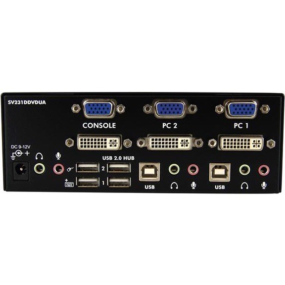 StarTech.com 2 Port DVI VGA Dual Monitor KVM Switch USB with Audio & USB 2.0 Hub