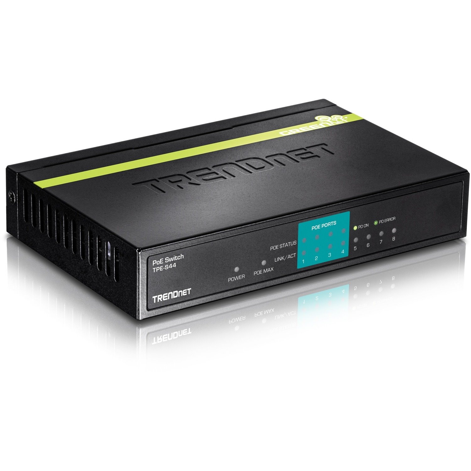 TRENDnet 8-Port 10/100Mbps PoE Switch, 4 x 10/100 Ports, 4 x 10/100 PoE Ports, 30W PoE Power Budget, 1.6 Gbps Switching Capacity, 802.3af, Limited Lifetime Protection, Black, TPE-S44