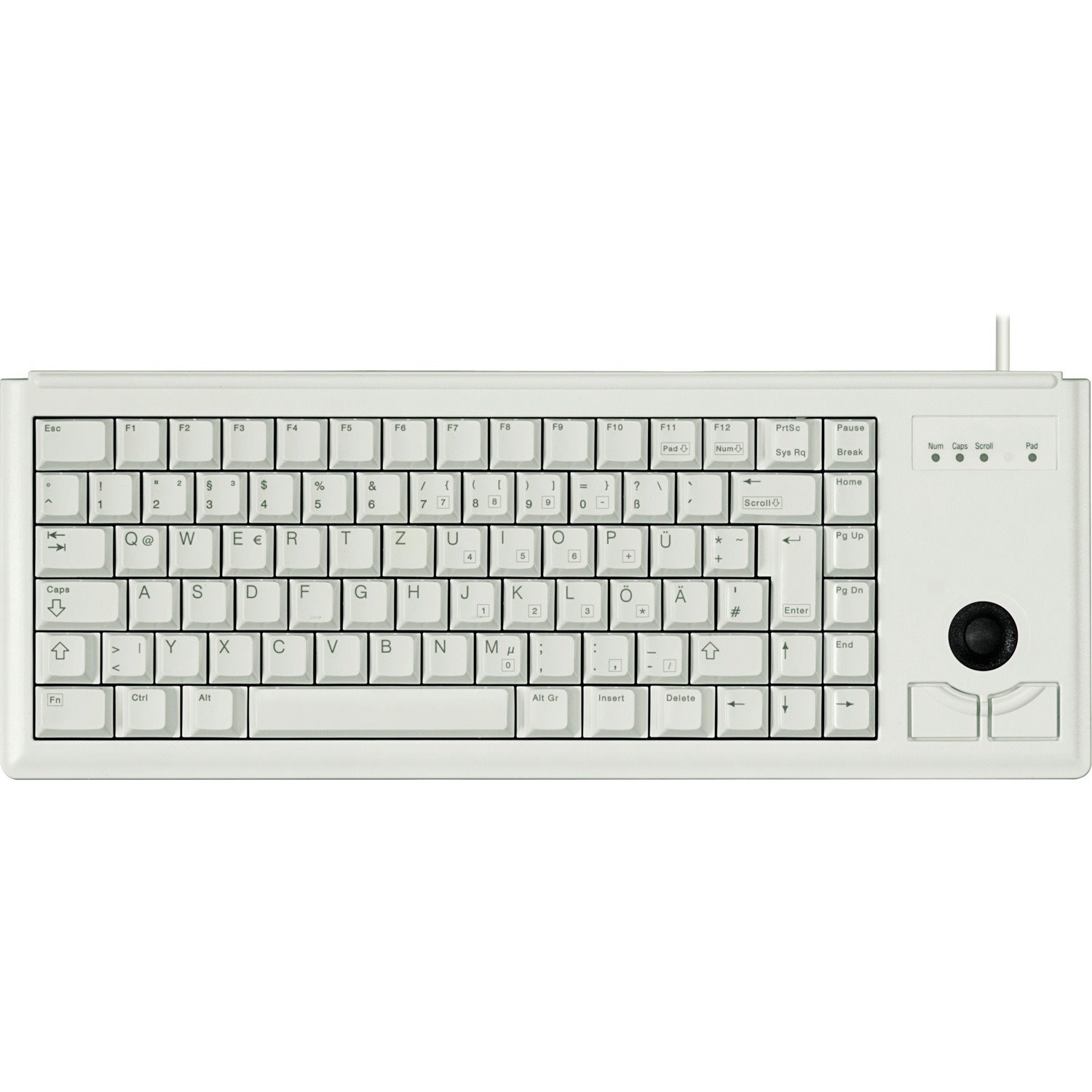 CHERRY Compact G84-4400 Keyboard - Cable Connectivity - USB Interface - Trackball - Belgian - QWERTZ Layout - Light Grey