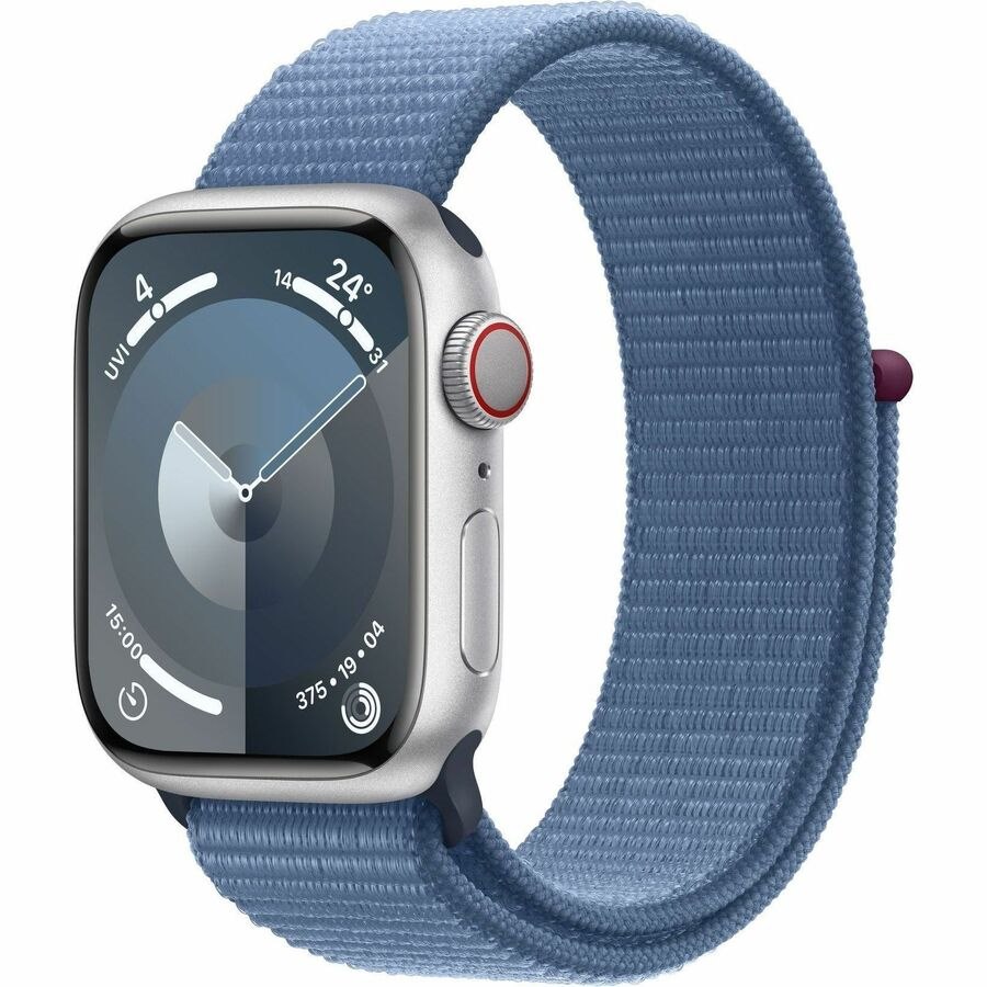 Apple Watch Series 9 Smart Watch - 41 mm Case Height - 35 mm Case Width - Silver Case Color - Winter Blue Band Color - Glass Body Material - Aluminium Case Material - Wireless LAN - LTE, UMTS