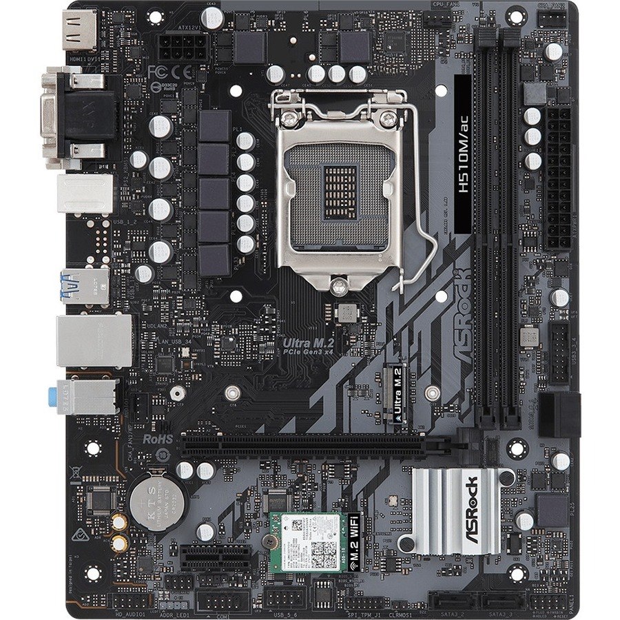 ASRock H510M/ac Desktop Motherboard - Intel H510 Chipset - Socket LGA-1200 - Micro ATX