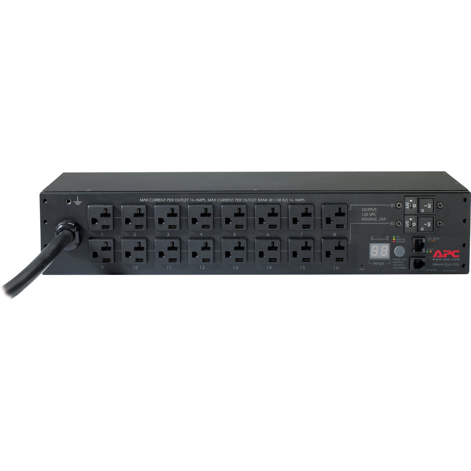 APC by Schneider Electric Rack PDU, Metered, 2U, 30A, 120V, (16) 5-20