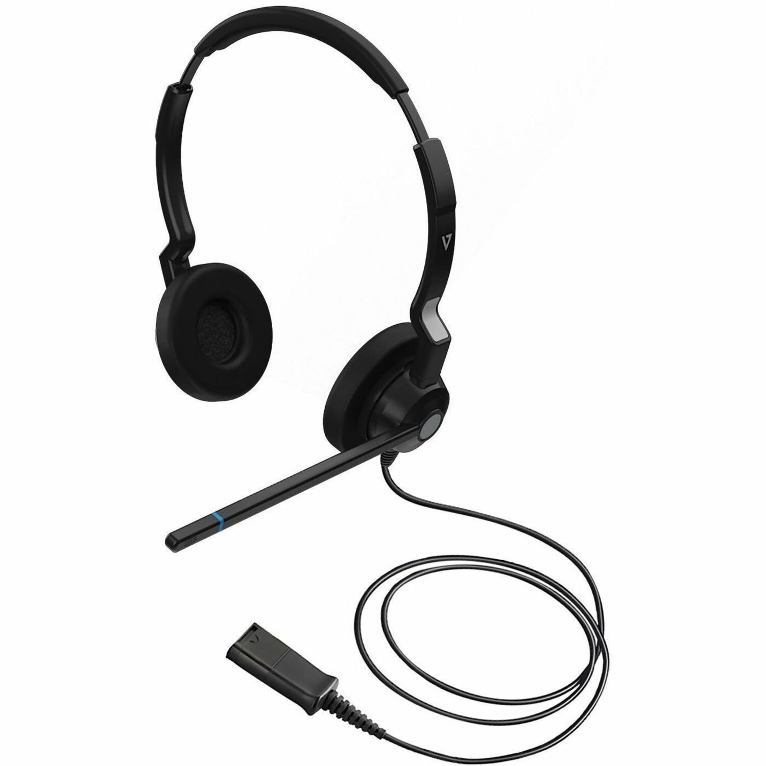 V7 HQ511 QD Call Center Headset - Stereo - Wired - On-ear - Binaural - Poly Compatible Quick Disconnect - Noise Cancelling Microphone - Black