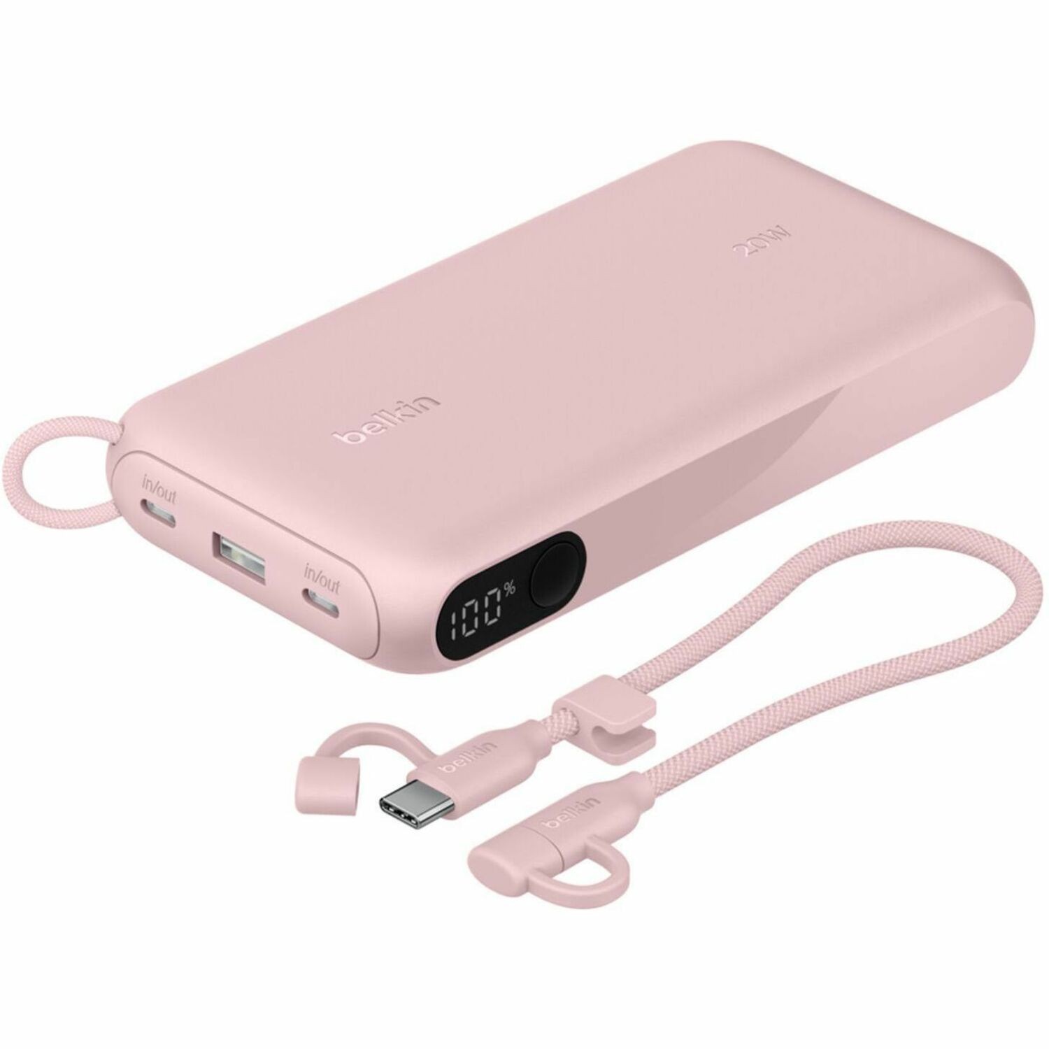 Belkin BoostCharge 20K mAh Power Bank With Display + Usb-C To Usb-C Cable 60W (15CM) - Pink (BPB028fqPK), 20W, 2X Usb-C Ports, 2 Years Warranty