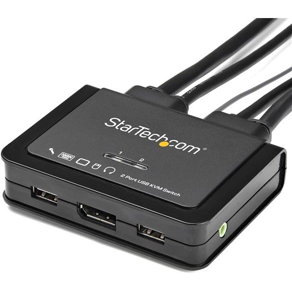 STARTECH 2 PORT SINGLE DISPLAYPORT KVM SWITCH, USB, AUDIO, REMOTE, 1.5M CABLE, 2YR