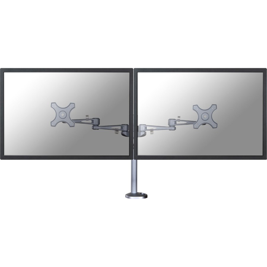 Newstar Full Motion Dual Desk Mount (grommet) for two 10-27" Monitor Screens, Height Adjustable - Silver