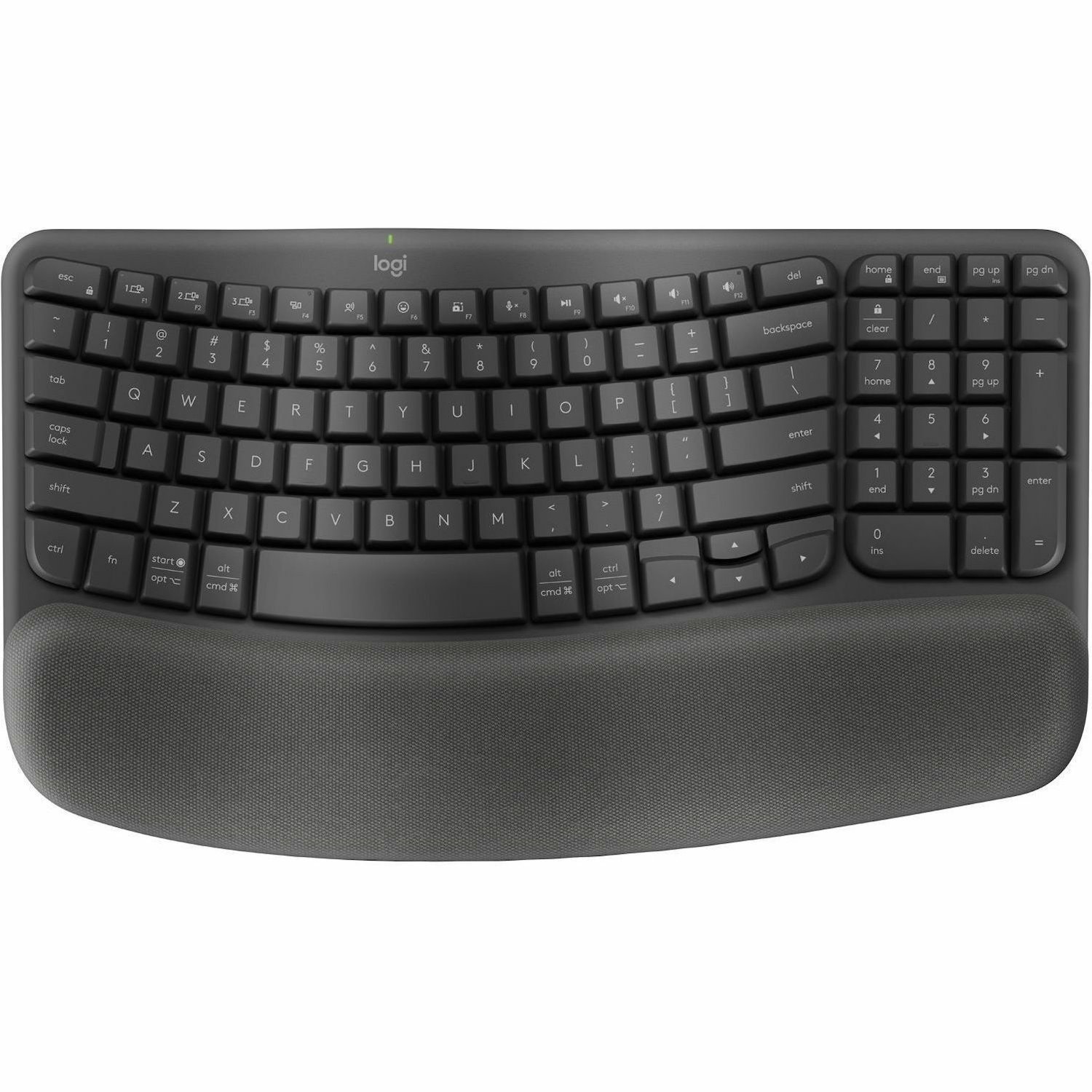 Logitech Wave Keys for Business, Wireless Ergonomic Keyboard with Cushioned Palm Rest, Logi Bolt, Graphite