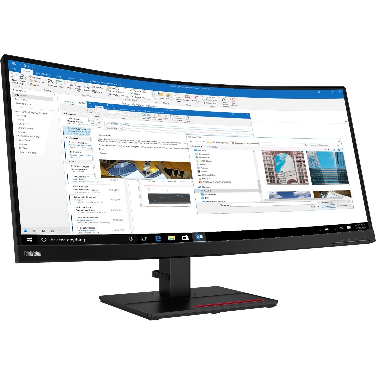 Lenovo ThinkVision T34w-20 34" Class WQHD Curved Screen LCD Monitor - 21:9 - Raven Black