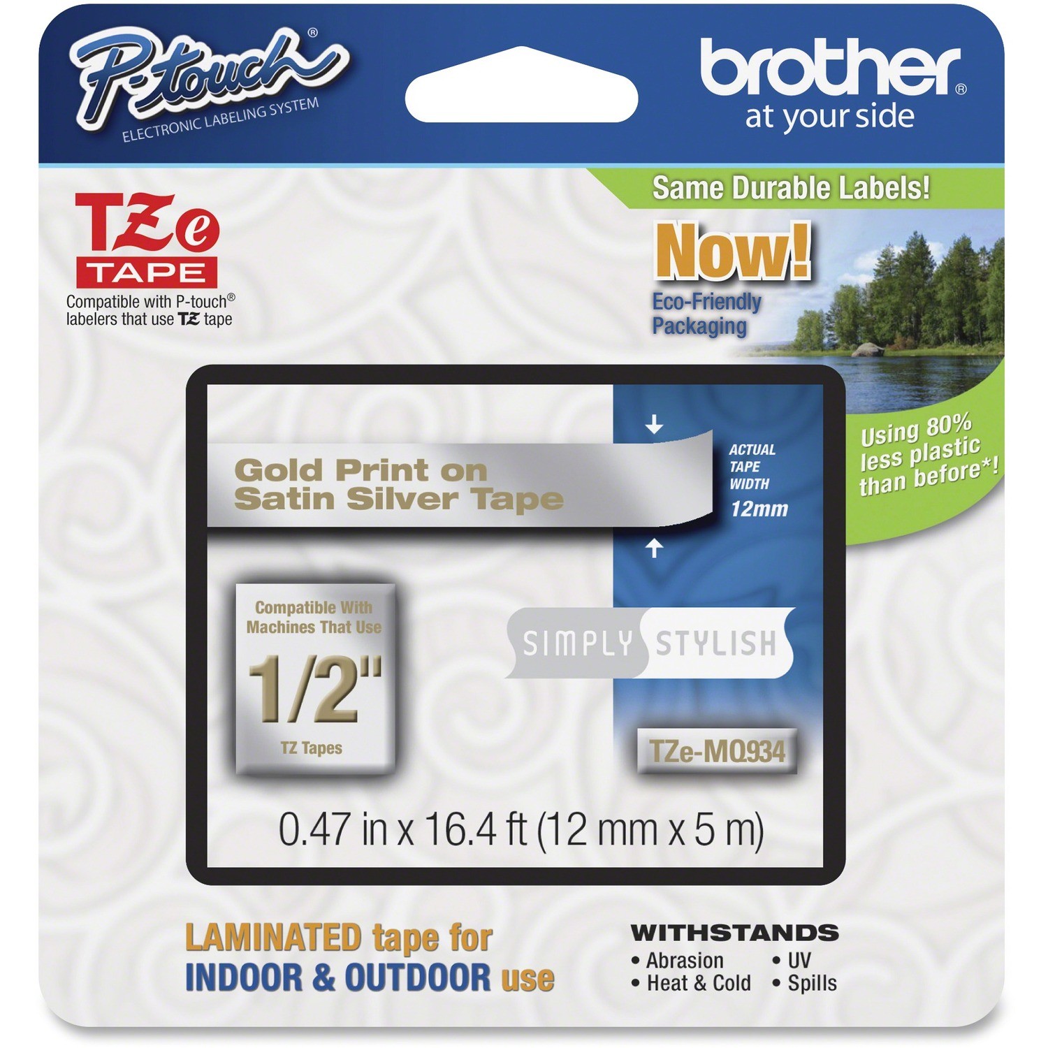 Brother DECO TAPE GOLD ON SATIN SILVER 12MM X 5M MATT LAMINATION TZE TAPE