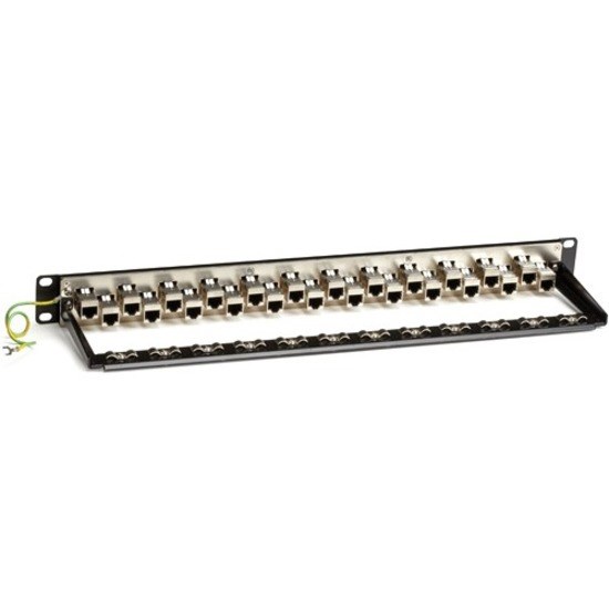 Black Box CAT6A Shielded Feed-Through Patch Panel, 24-Port, 1U