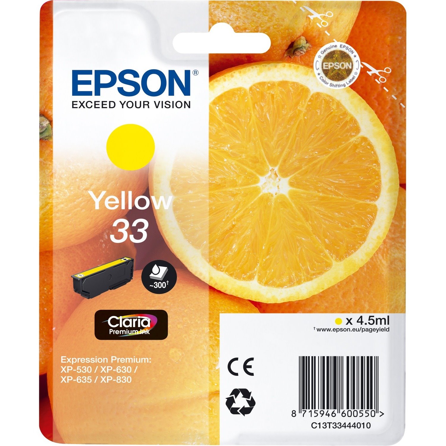 Epson Claria 33 Original Inkjet Ink Cartridge - Yellow - 1 / Blister Pack