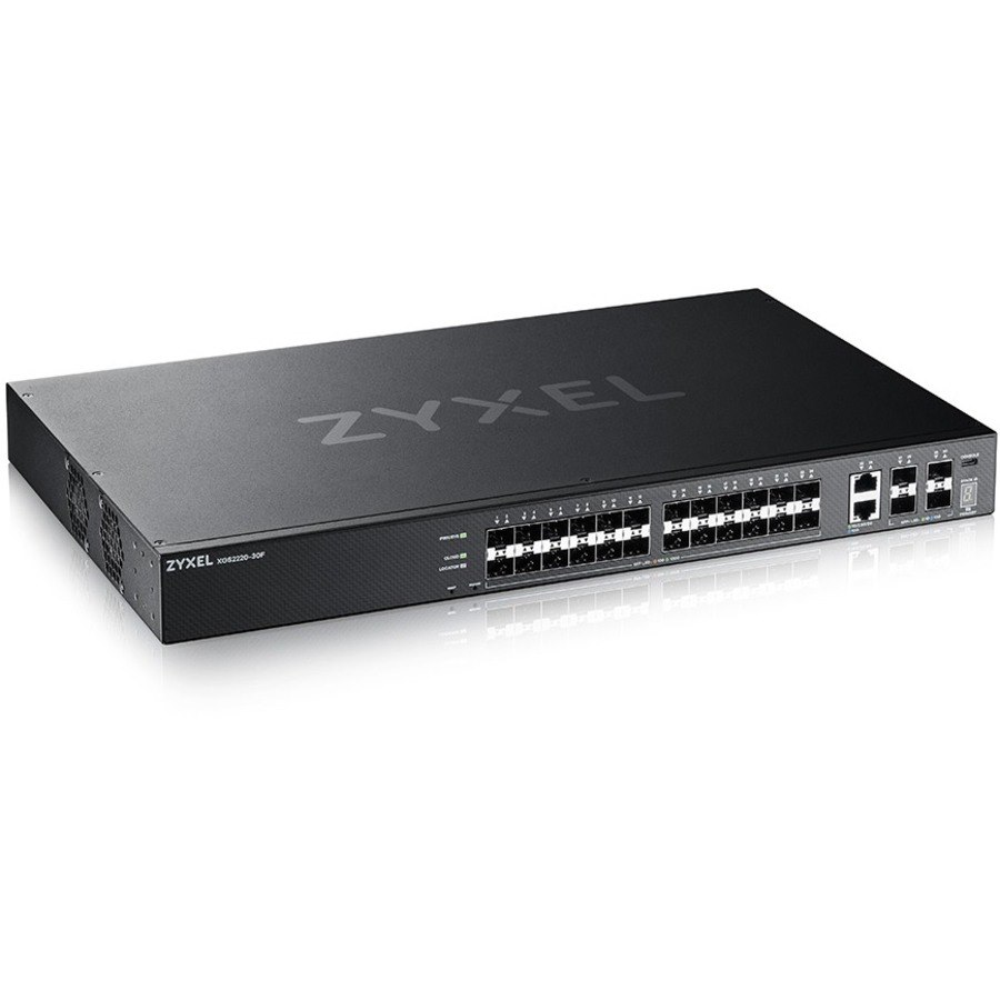 ZYXEL XGS2220-30F-DC 24-Port Gigabit SFP L3 Managed and Nebula Pro Cloud Managed Switch with 4 SFP+ 10G Uplinks and 2 10G Ethernet Ports (DC Power Version)