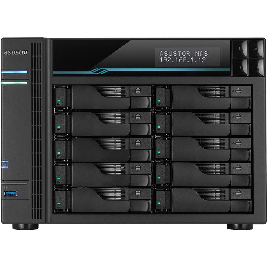 Asustor Lockerstor 10 AS6510T - 10 Bay NAS, 2.1GHz Quad-Core, 2 M.2 NVMe SSD Slot, 10GbE Port, 2.5GbE Port, 8GB RAM DDR4, Enterprise Network Attached Storage (Diskless)