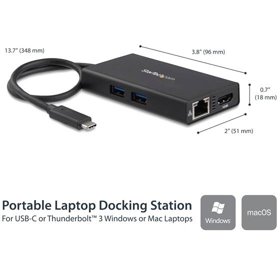 StarTech.com USB-C Multiport Adapter - USB-C Travel Dock w/ 4K HDMI - 60W PD Pass-Through, GbE, 2x USB-A - Mini USB Type-C Docking Station