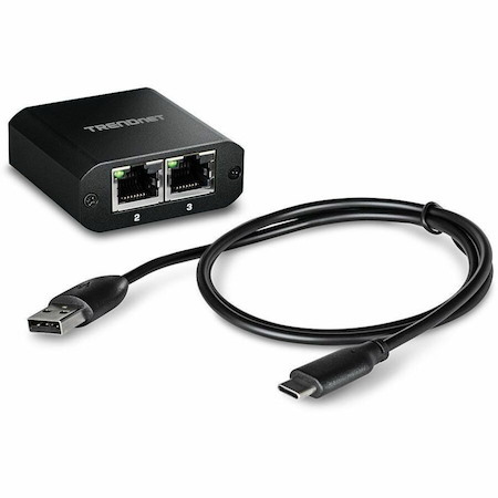 TRENDnet 2-Port Gigabit Splitter with USB Type C Power, TEG-102S, Splits One Network Connection Into Two, Ethernet Splitter, USB Type C Power Cable Included, NDAA & TAA Compliant